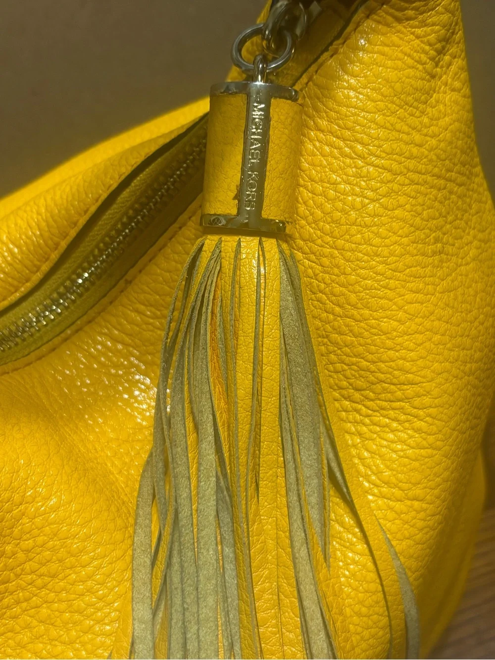 Michael Kors Bedford Yellow Pebbled Leather Hobo Tassel & Chain Strap in Mustard
